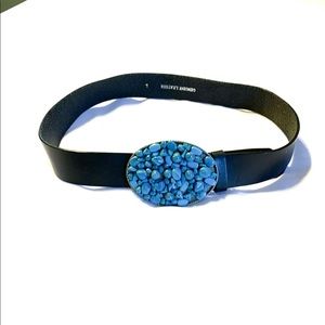 Women’s Black Genuine Leather Turquoise Stone Belt-Size Large